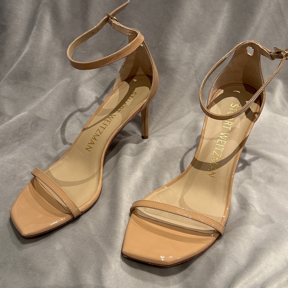 Stuart Weitzman Nudistcurve 75 Sandal 7.5 B US  In Patent Leather Adobe - Picture 2 of 5